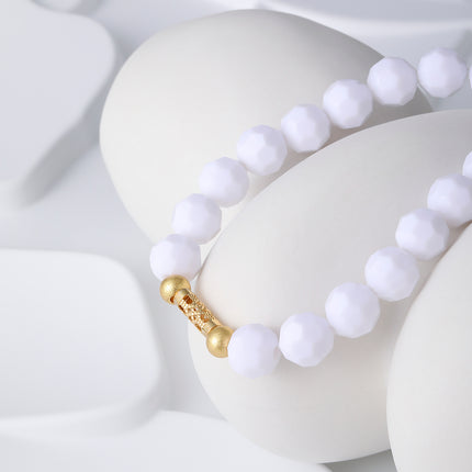 Pulsera De Cuentas De Cristal Blanco Con Corte De Mármol