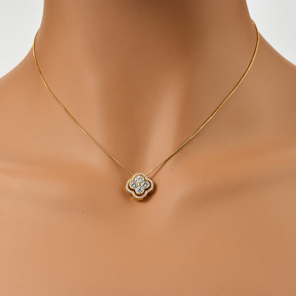 Collar Oro 18K De Trébol Con Capas Superpuestas Y Zirconias