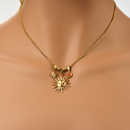 Collar De Acero Titanio Colgante De Sol Estrella Para Mujeres