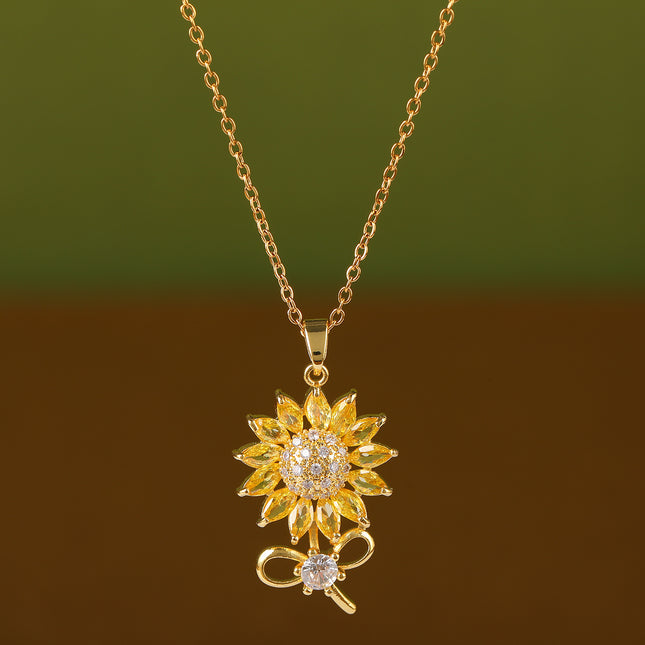 Collar Brillante De Cobre Con Colgante De Girasol Con Diamante De Imitación Casual