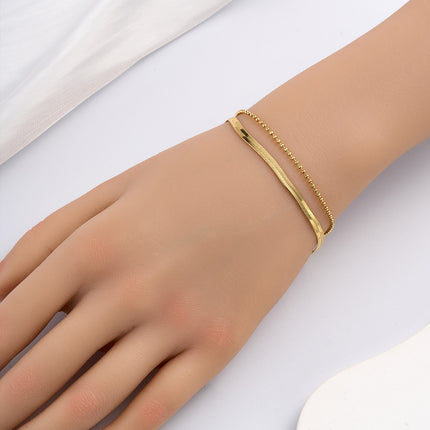 Pulsera Doble Capa Con Gran Esfera Dorada Cobre Y Plata S925