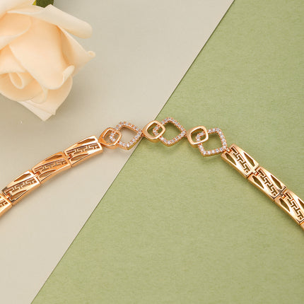 Pulsera De Cobre Con Cadena Rectangular Y De Rombo Diseño Geométrico