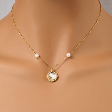 Collar De Cobre 18K Con Zirconia Diseño Luna Y Sol Estilo Único