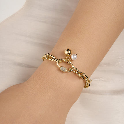 Pulseras De Cadena De Oro De 14K Colgante De Perlas Y Bolas