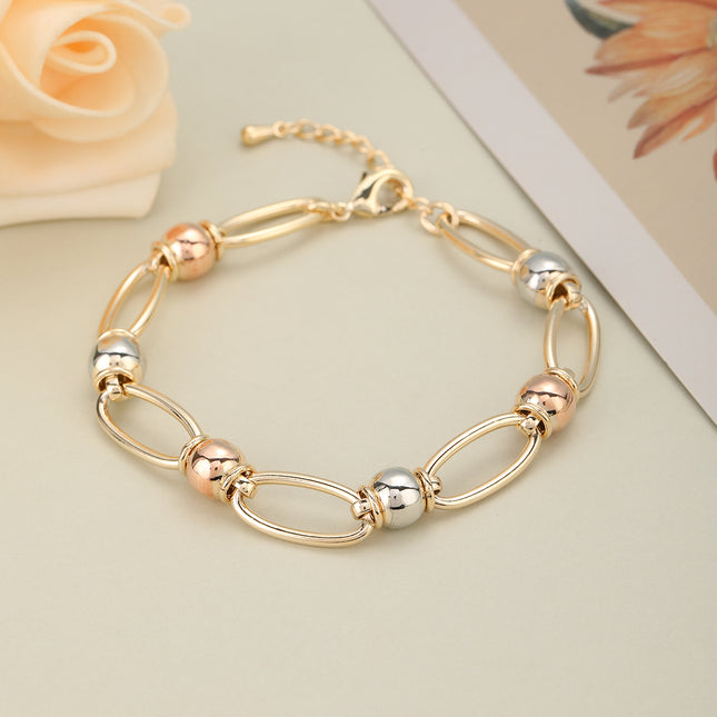 Pulsera De Cadena Con Enlaces Ovalados Tricolores En Cobre Para Mujer