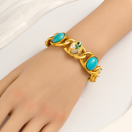 Pulsera De Estilo Vintage Con Cristal Turquesa, Diseño Exagerado