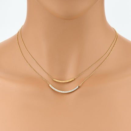 Collar Sencillo De Doble Capa De Cadena Fina Con Doble Curvadas De Arcilla De Acero Inoxidable