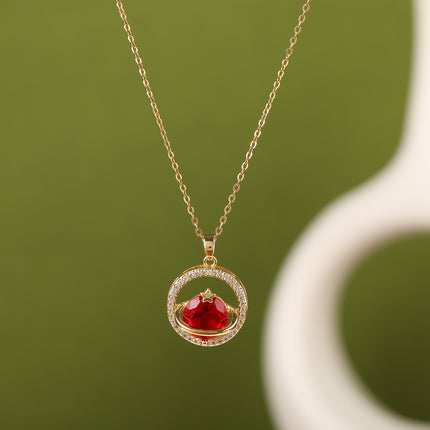 Collar Fino Con Colgante De Cobre De Tierra Roja Con Estrella Y Diamantes De Imitación Exquisito