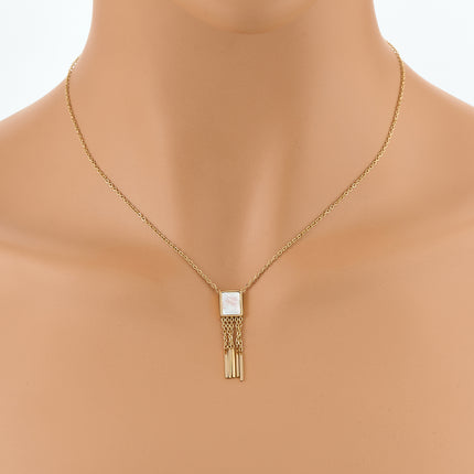 Collar Multivarillas Con Colgante De Concha Rectangular De Acero Inoxidable Casual
