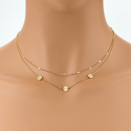 Collar De Doble Capa De Cadena Plana De Secciones Cuadradas Con Lentejuelas De Acero Inoxidable