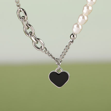 Collar Estilo De INS De Acero Inoxidable Con Colgante De Corazón Con Perlas De Moda