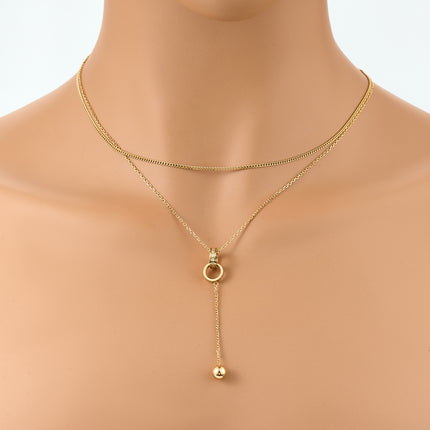 Collar Multicapa De Cadena De Acero Inoxidable Con Hebillas Redondas Con Borla De Bola