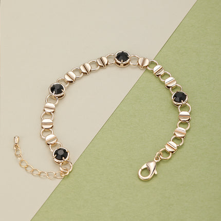 Pulsera De Cadena Metálica Con Cristales Negros Para Mujer