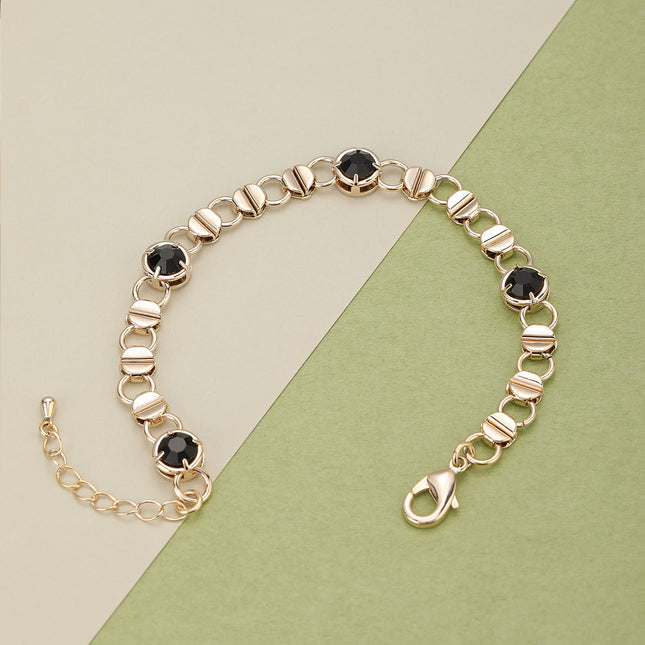 Pulsera De Cadena Metálica Con Cristales Negros Para Mujer