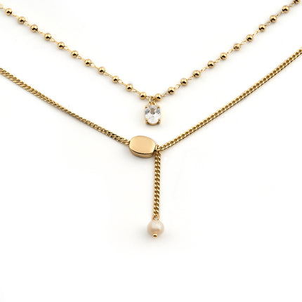 Collar Casual De Estilo Simple De Doble Capa De Lujo Leve De Moda Con Diamante De Imitación