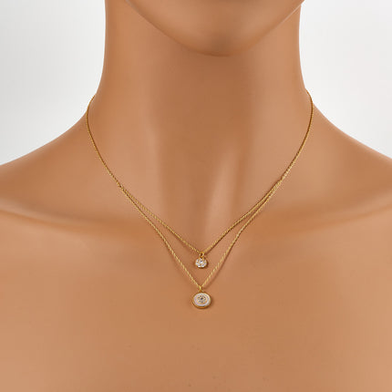 Collar Doble Capa Con Colgante Geométrico De Circonita Enchapado En Oro 14k