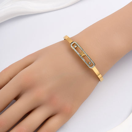Pulsera Brazalete De Acero Inoxidable Con Rectángulo Y Cristal Brillante