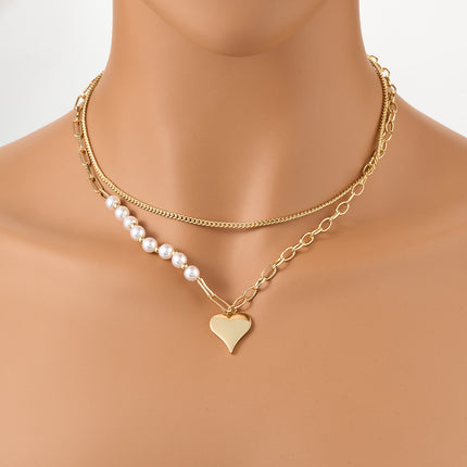 Collar De Capas Con Colgante De Corazón Dorado 14K Chapado En Cobre
