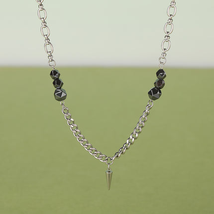 Collar De Acero Inoxidable Con Piedras Negras De Múltiples Caras De Moda Con Colgante Puntiagudo