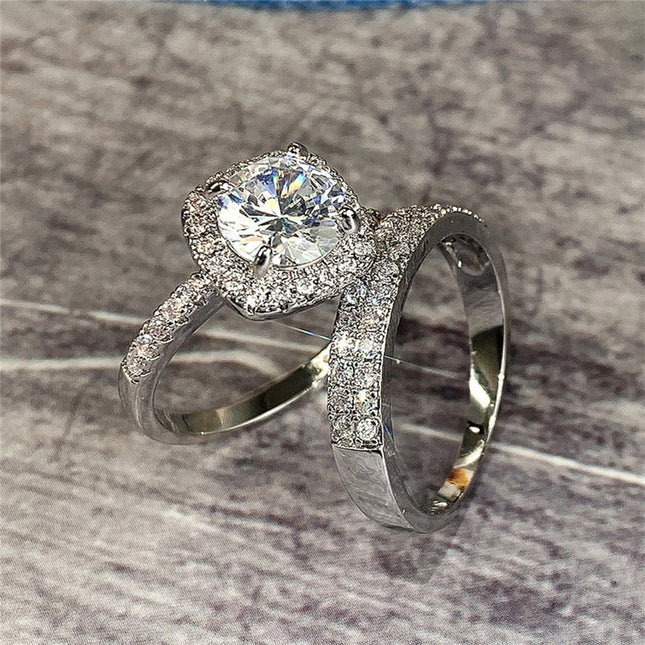Anillos De Pareja Con Diseño Simple Y Diamantes De Cobre Chapado En Plata