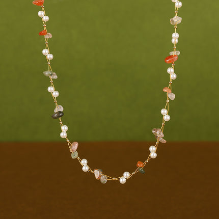 Collar De Piedras De Colores Con Cuentas De Moda Con Perlas De Cristal De Cadena De Acero Inoxidable