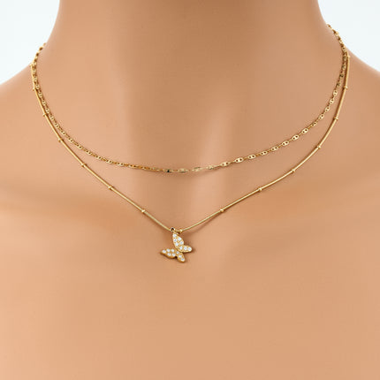 Collar De Acero Inoxidable De Cadena De Serpiente En Forma De 8 Con Mariposa Y Bolas De Acero