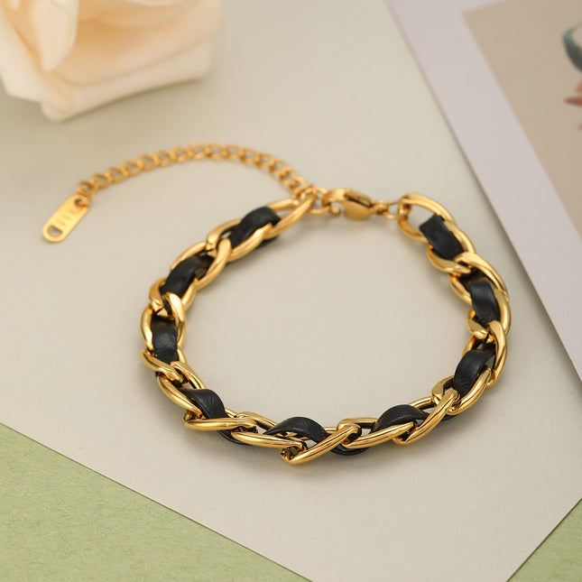 Pulsera Clásica De Cadena Con Hebilla De Piel, Elegante Y Duradera