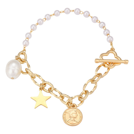 Pulsera De Moda Con Perlas Artificiales, Estrella De Acero Inoxidable