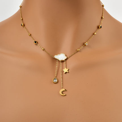 Collar Con Colgante Nube Blanco Con Concha Con Diseño De Estrella Y Luna