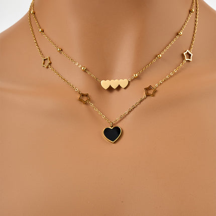 Collar De Dos Capas Oro De 18K Con Colgante De Corazón, Estilo simple