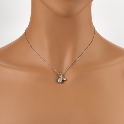 Collar De Cobre Colgante Flor De Rosa Plateada Con Zirconia Elegante