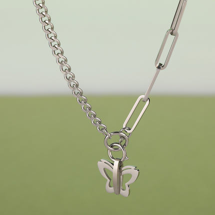 Collar De Cadena Personalizada Con Mariposa Gruesa De Acero Inoxidable De Tendencia Moda