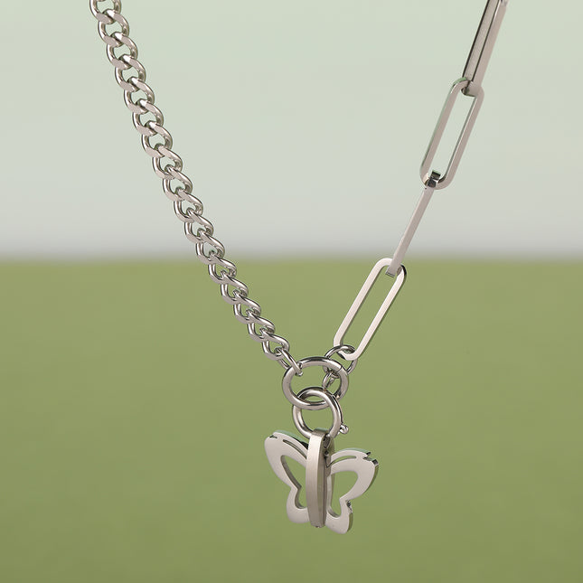 Collar De Cadena Personalizada Con Mariposa Gruesa De Acero Inoxidable De Tendencia Moda