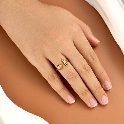 Anillo Abierto De Estilo Único De Acero Inoxidable Chapado En Oro 14K