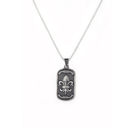 Collar Con Diseño Colgante De Escudo Cuadrado Vintage Para Hombre De Acero Inoxidable