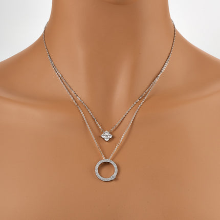 Collar Cobre De Doble Capa Con Círculo Y Cubo De Circonita, Estilo Moderno