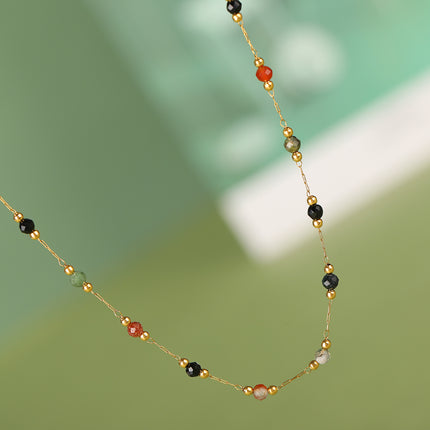 Collar Con Piedra Natural De Colores Y Separadores De Acero Inoxidable Chapado En Oro 14K