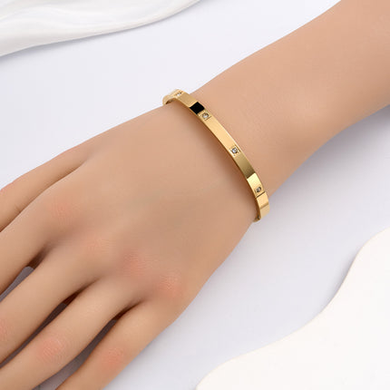 Pulsera Brazalete De Acero Inoxidable Diseño Liso Con Zirconia