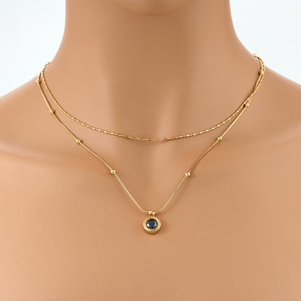 Collar De Doble Capa De Cadena De Serpiente Con Cuentas De Arroz Con Circón Redonda Y Bolas