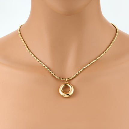 Collar De Cadena Gruesa De Caja Con Colgante De Anillo Grande Hueco De Acero Inoxidable