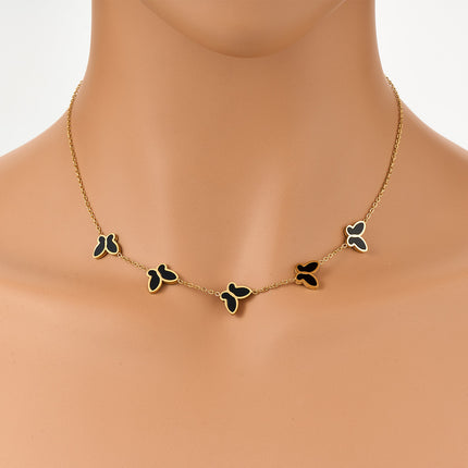 Collar De Moda Con Cinco Mariposas Negro De Acero Inoxidable Sofisticado
