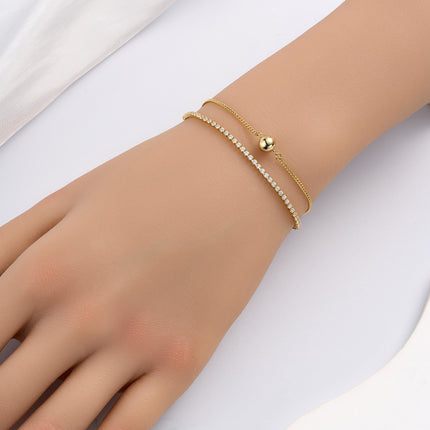 Pulsera De Doble Capa Con Bolitas Y Zirconias, Cobre Y Plata S925