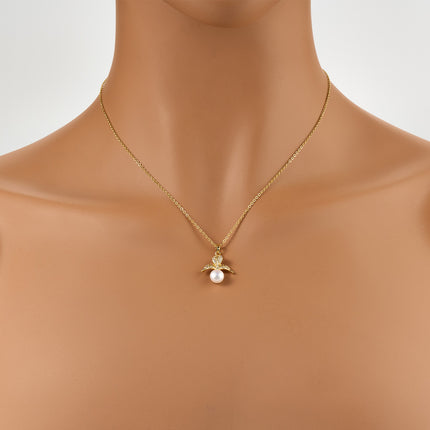 Collar De Cobre Oro 14K Con Colgante De Perla Y Tres Hojas Estilo Versátil