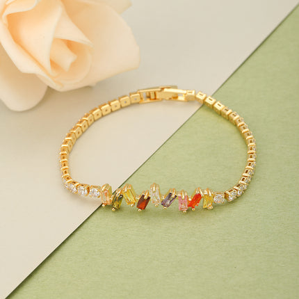 Pulsera De Cobre Con Circón En Rectángulos Y Cadenas Cuadradas
