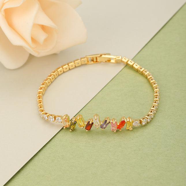 Pulsera De Cobre Con Circón En Rectángulos Y Cadenas Cuadradas