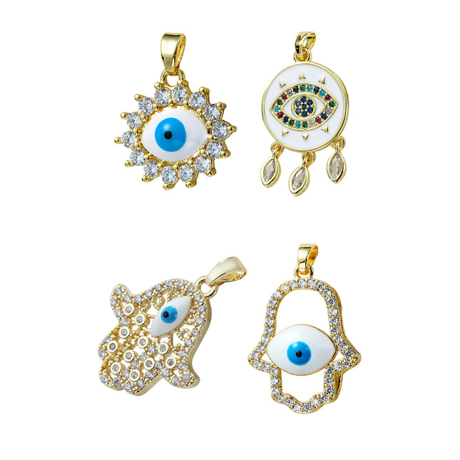 4pcs Set Colgantes De Cobre Chapado En Oro Con Ojo Diablo Para Collar