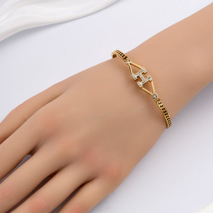 Pulsera Con Letra H Y Circonitas Diseño De Resorte En Acero Inoxidable