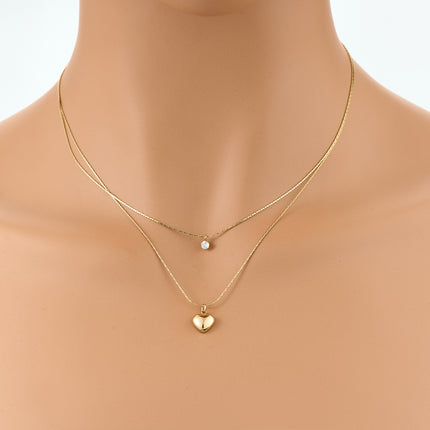 Collar De Cadena De Doble Capa Con Colgante De Diamante De Imitación Y Corazón