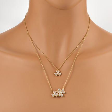 Collar De Doble Capa Con Trébol De Cobre Chapado En Oro 14K Diseño Moderno