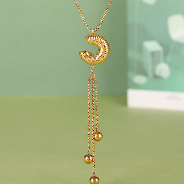 Collar Único De Tipo Corbata De Acero Inoxidable Con Borla De Caracola De Moda